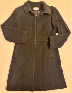 Vintage 100% Wool Button Down Jacket Coat Black Long Size L Women